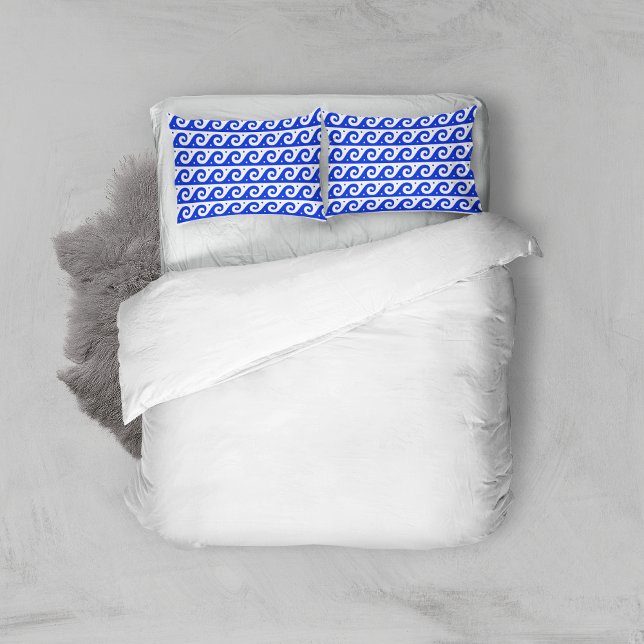Greek Fret, Mediterranean Wave Pattern, Blue Pillowcase (Creator Uploaded)
