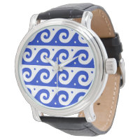 Greek Fret, Mediterranean Wave Pattern, Blue