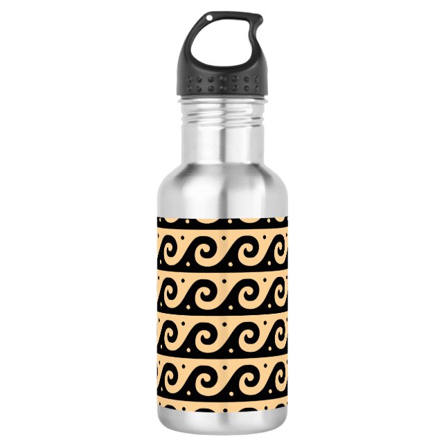 Greek Fret, Mediterranean Wave Pattern, Brown 532 Ml Water Bottle (Front)