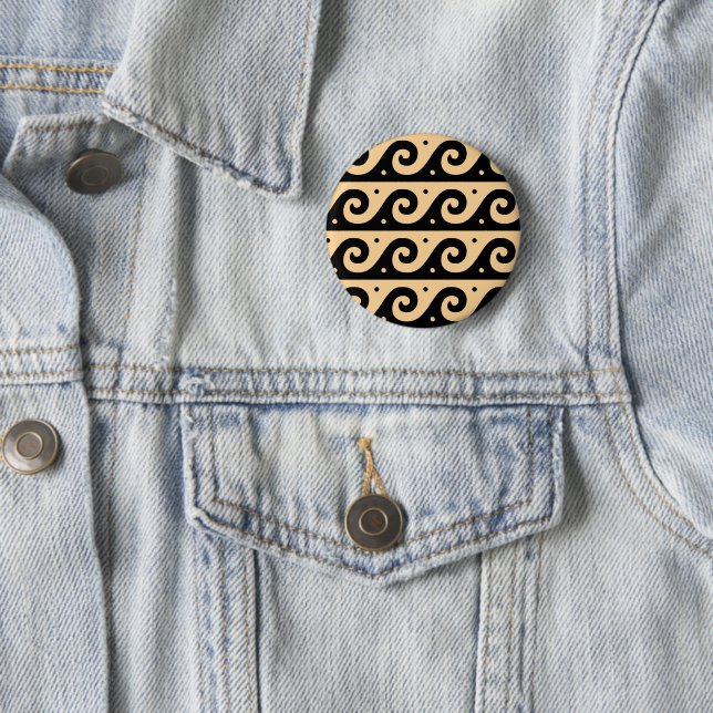 Greek Fret, Mediterranean Wave Pattern, Brown 6 Cm Round Badge (In Situ)