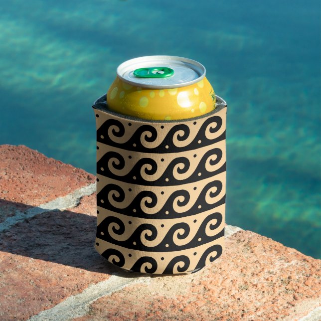 Greek Fret, Mediterranean Wave Pattern, Brown Can Cooler (In Situ Pool)