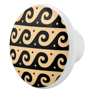 Greek Fret, Mediterranean Wave Pattern, Brown Ceramic Knob