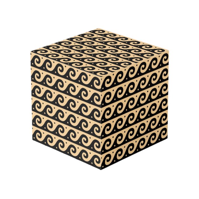 Greek Fret, Mediterranean Wave Pattern, Brown Cube (Front Angled)