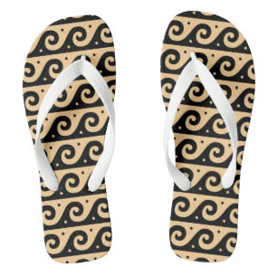 Greek Fret, Mediterranean Wave Pattern, Brown Flip Flops