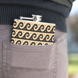 Greek Fret, Mediterranean Wave Pattern, Brown Hip Flask