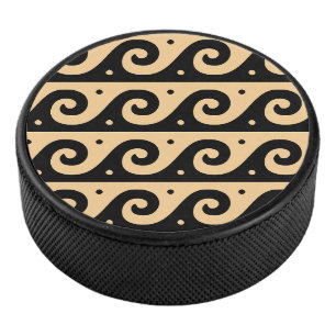 Greek Fret, Mediterranean Wave Pattern, Brown Hockey Puck