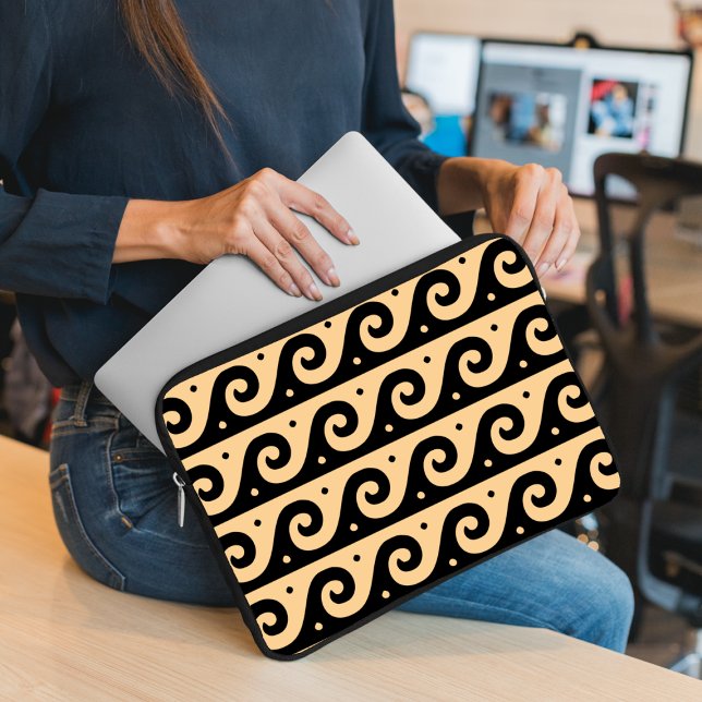 Greek Fret, Mediterranean Wave Pattern, Brown Laptop Sleeve (Creator Uploaded)