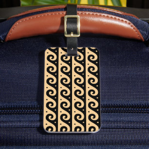 Greek Fret, Mediterranean Wave Pattern, Brown Luggage Tag