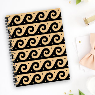 Greek Fret, Mediterranean Wave Pattern, Brown Notebook