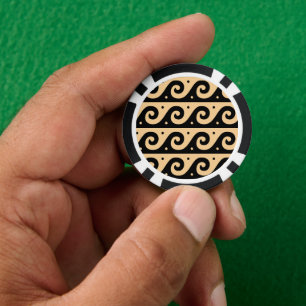 Greek Fret, Mediterranean Wave Pattern, Brown Poker Chips