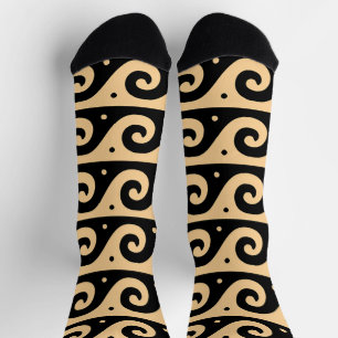 Greek Fret, Mediterranean Wave Pattern, Brown Socks