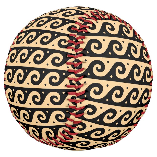 Greek Fret, Mediterranean Wave Pattern, Brown Softball (Angled)