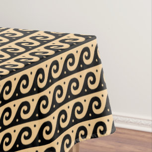 Greek Fret, Mediterranean Wave Pattern, Brown Tablecloth