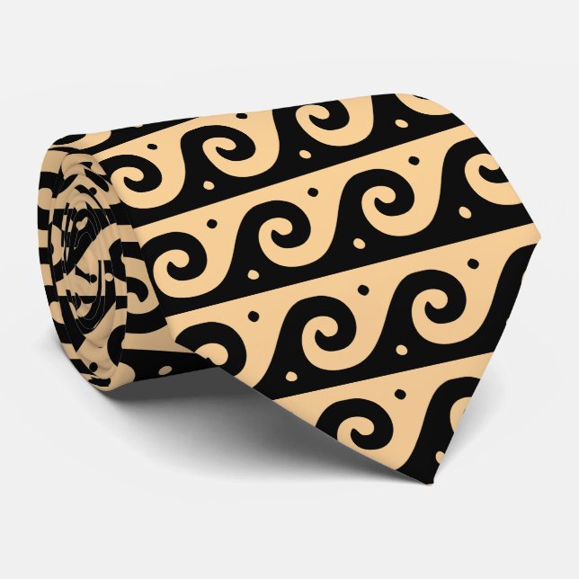 Greek Fret, Mediterranean Wave Pattern, Brown Tie (Rolled)