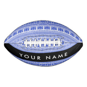 Greek Fret, Mixed Meander Key, Blue, Your Name American Football