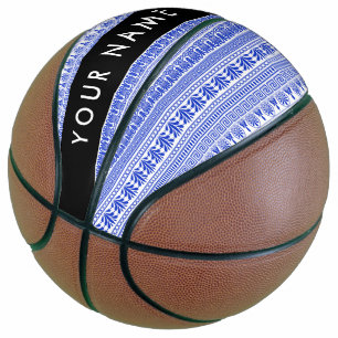 Greek Fret, Mixed Meander Key, Blue, Your Name Basketball