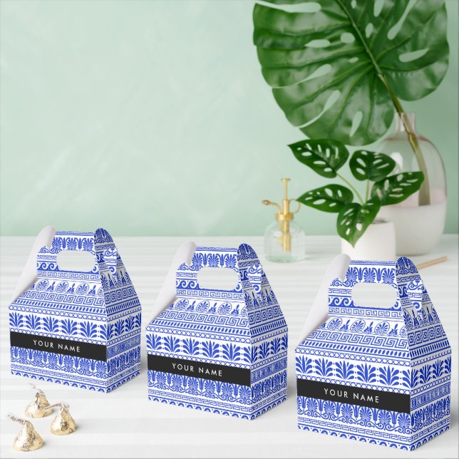 Greek Fret, Mixed Meander Key, Blue, Your Name Favour Box (Multiple)