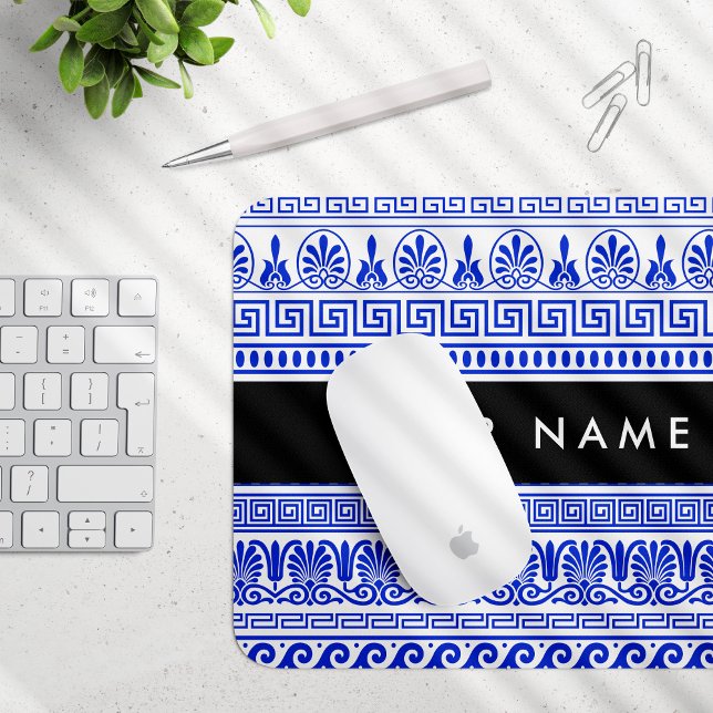 Greek Fret, Mixed Meander Key, Blue, Your Name Mouse Mat (Creator Uploaded)