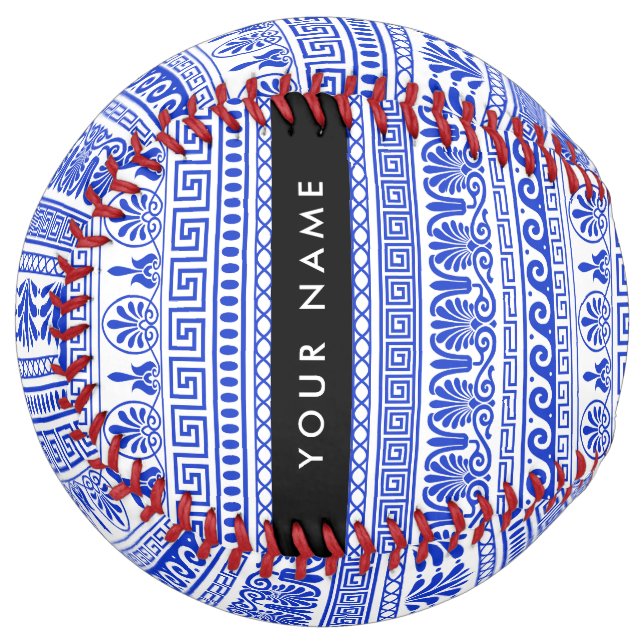 Greek Fret, Mixed Meander Key, Blue, Your Name Softball (Front Left)