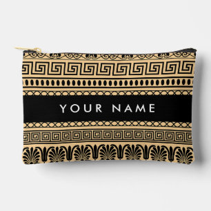 Greek Fret, Mixed Meander Key, Brown, Your Name Accessory Pouch