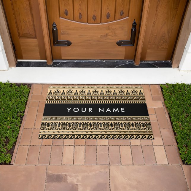 Greek Fret, Mixed Meander Key, Brown, Your Name Doormat (Outdoor)