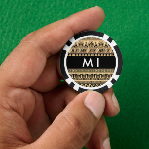 Greek Fret, Mixed Meander Key, Brown, Your Name Poker Chips
