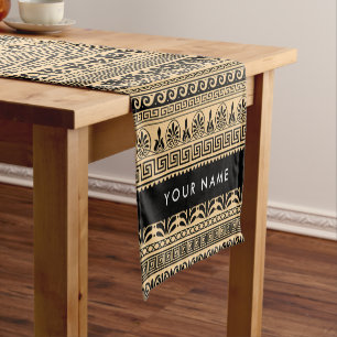 Greek Fret, Mixed Meander Key, Brown, Your Name Short Table Runner