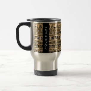 Greek Fret, Mixed Meander Key, Brown, Your Name Travel Mug