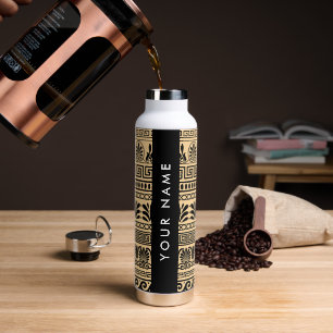 Greek Fret, Mixed Meander Key, Brown, Your Name Water Bottle