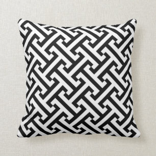 Greek Geometric Pattern Black and White Cushion