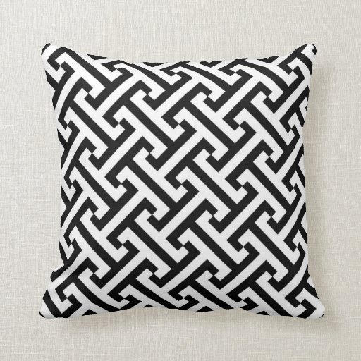 Image of Greek Geometric Pattern Black and White Cushion