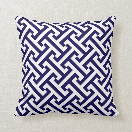 Image of Greek Geometric Pattern Cobalt Blue and White Cushion