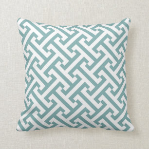 Greek Geometric Pattern Sea Glass and White Cushion