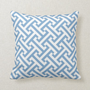 Greek Geometric Pattern Sky Blue and White Cushion