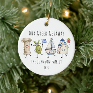 Greek Getaway Personalised Family Trip Ceramic Tree Decoration