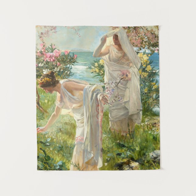 Greek Girls On The Shore Joaquin Sorolla Y Bastida Tapestry (Front)