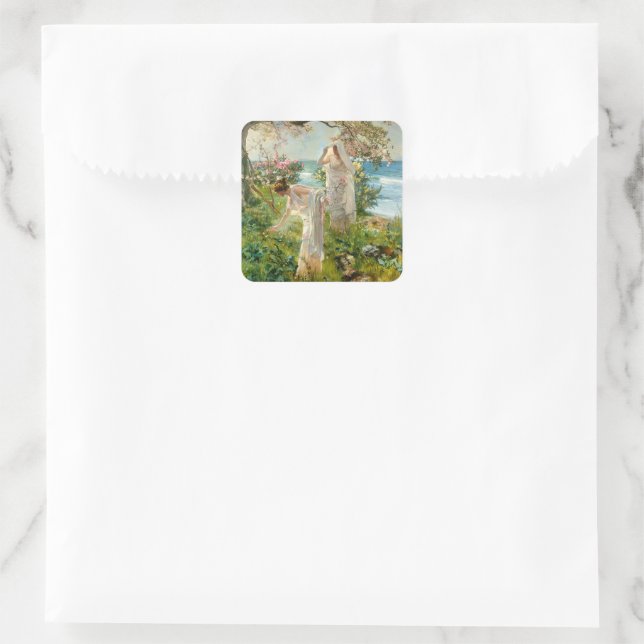 Greek girls on the shore   square sticker (Bag)