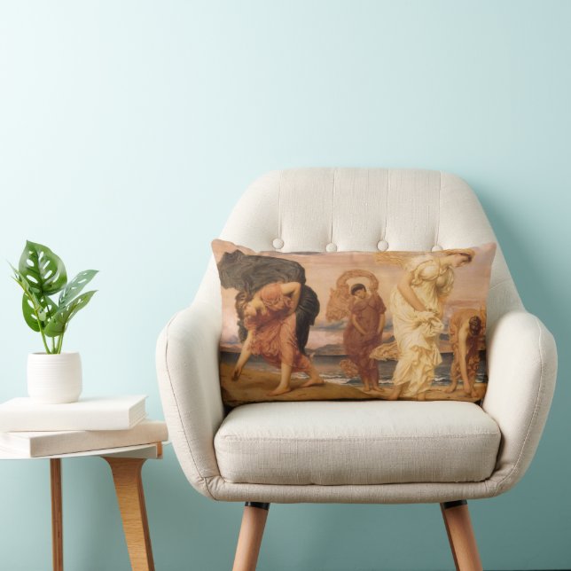 Greek Girls Picking Up Pebbles By Lord Leighton Lumbar Cushion (Chair)