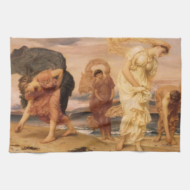 Greek Girls Picking Up Pebbles By Lord Leighton Tea Towel (Horizontal)
