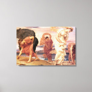 Greek Girls Picking up Pebbles on the Beach Canvas Print