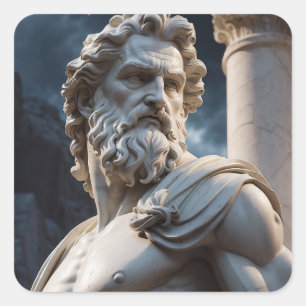 Greek god Zeus marble bust statue square sticker. Sticker