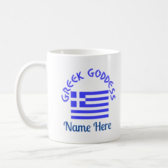 Greek Goddess and Flag of Greece Coffee Mug (Left)