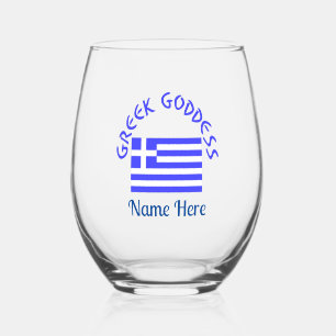 Greek Goddess and Flag of Greece Personalised Stemless Wine Glass