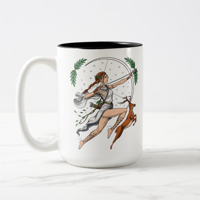 Greek Goddess Artemis Two-Tone Coffee Mug (Left)