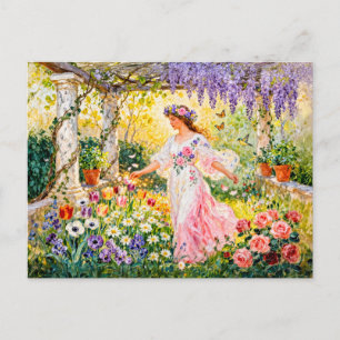 Greek Goddess Flora in Garden Postcard