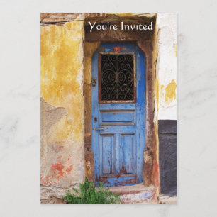Greek Greece Blue Door Country Rustic Invite