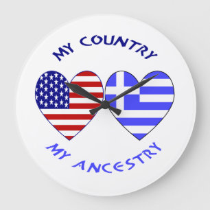 Greek Heart Flag Country Ancestry Large Clock