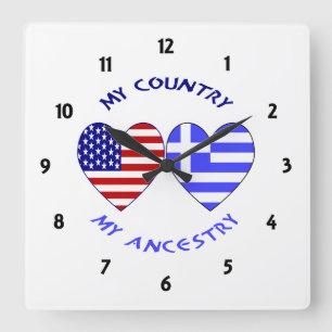 Greek Heart Flag Country Ancestry Square Wall Clock