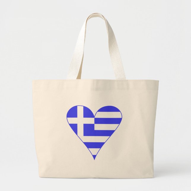 Greek Heart Flag Funky Large Tote Bag (Front)