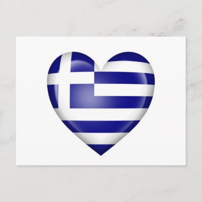 Greek Heart Flag on White Postcard (Front)